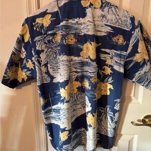 OP Men's Blue and Yellow Tropical Shirt